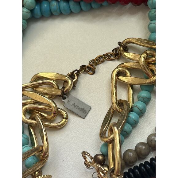 K. Amato Five Strand Beaded Necklace Black & Burgundy Blue Howlite Gold Necklace - Picture 7 of 8